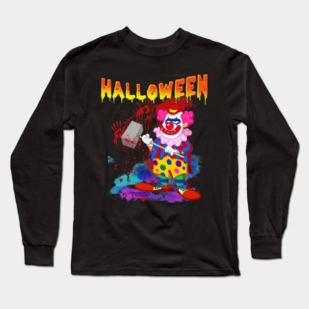 Retro Style Psycho Killer Clown Halloween Shirt Long Sleeve T-Shirt by PowderShot